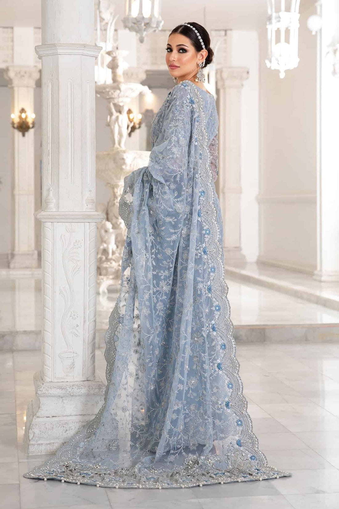 Maria B –  Light Sky Blue Saree