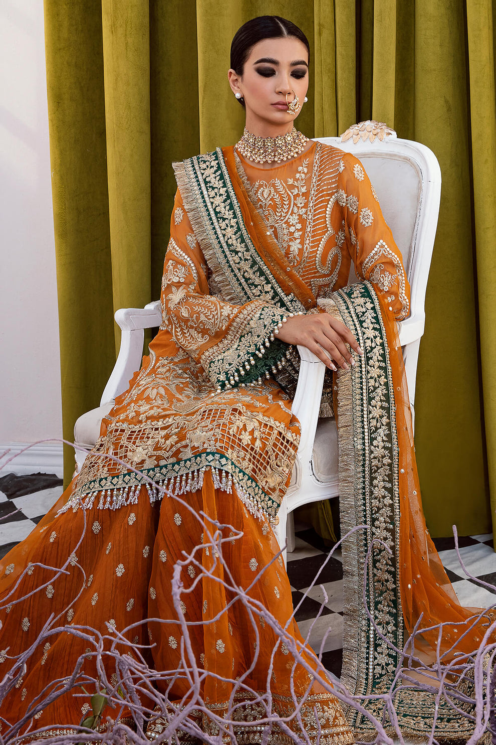 04-Piece Luxury Chiffon & Net Gharara Suit - Ready To Wear