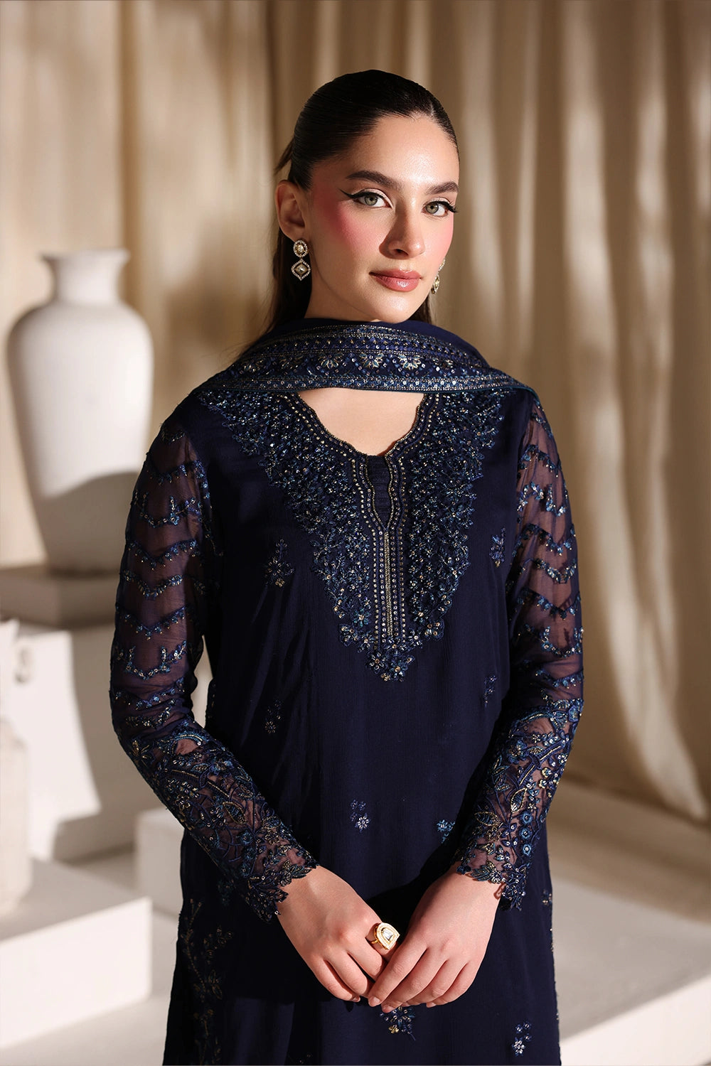 03-Piece Luxury Sequence Chiffon Suit - Ready To Wear