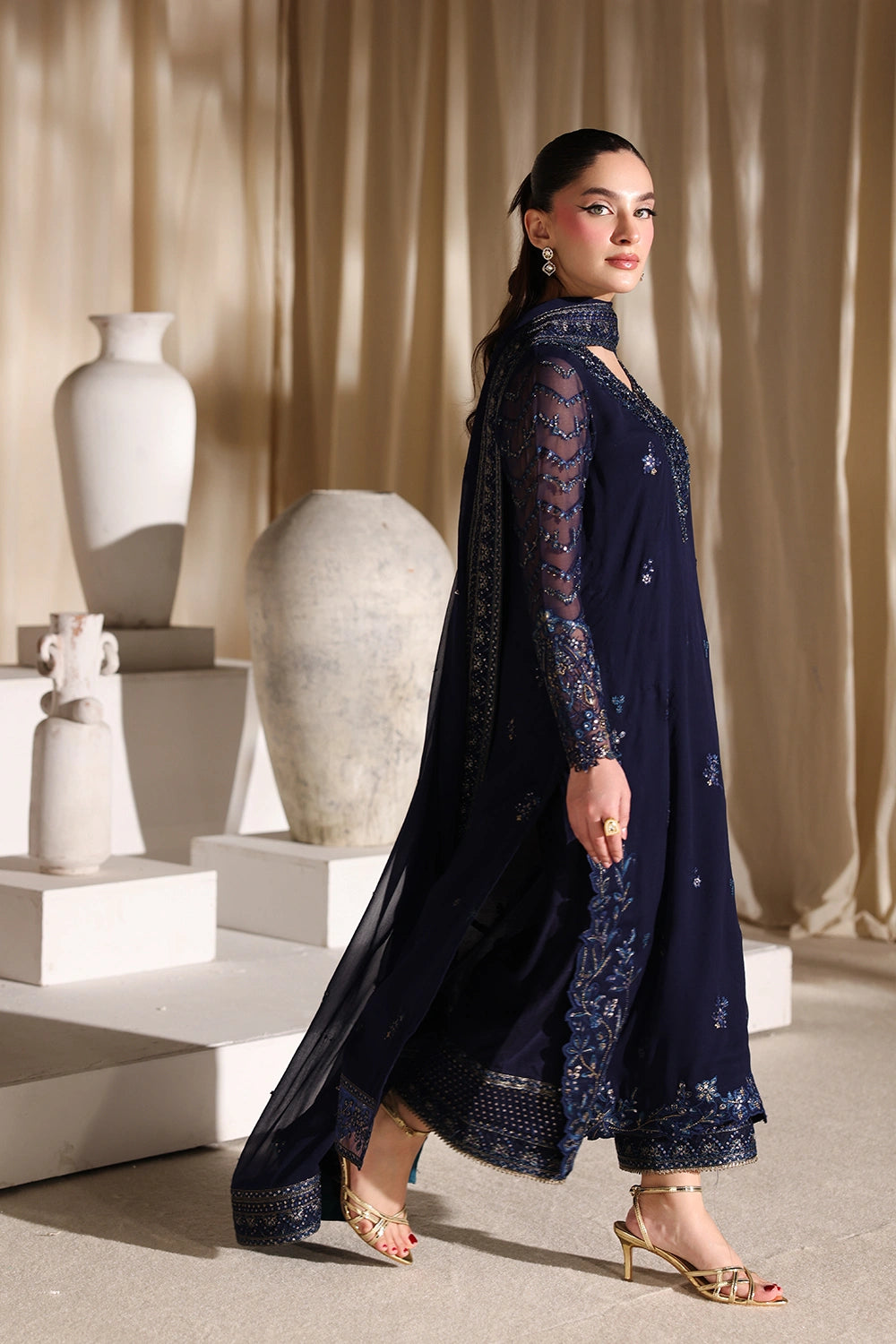 03-Piece Luxury Sequence Chiffon Suit - Ready To Wear