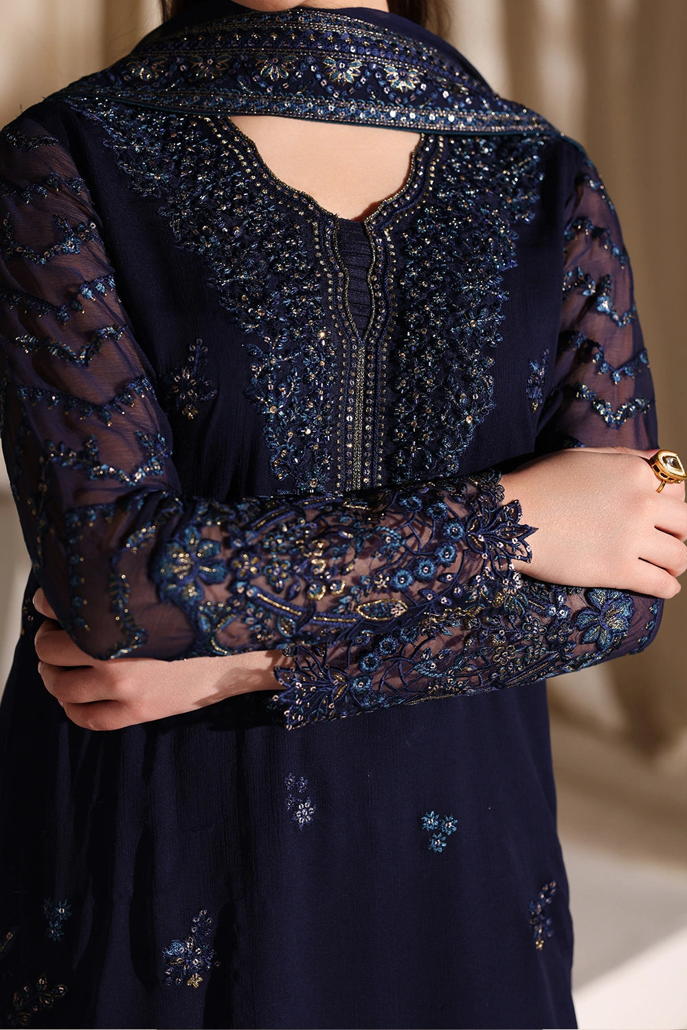 03-Piece Luxury Sequence Chiffon Suit - Ready To Wear
