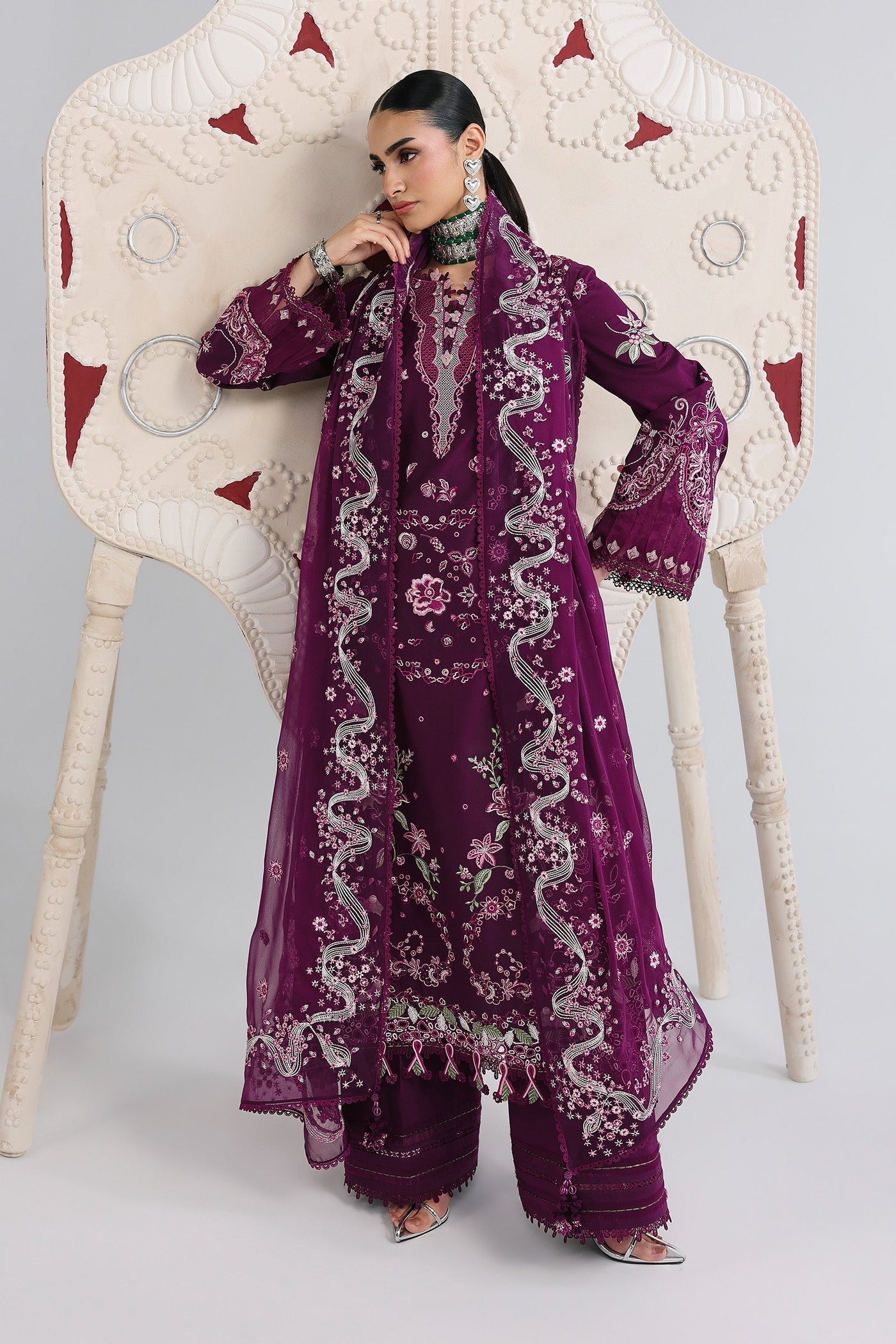 03-Piece Embroidered Lawn Suit With Chiffon Dupatta | Ready To Wear