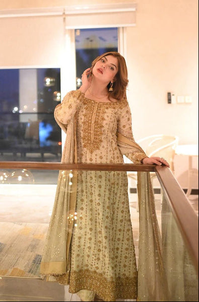 03 Piece Luxury Hand Embellished Chiffon Suit - Ready  to  Wear