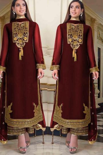 03-PIECE LUXURY CHIFFON EMBROIDERED SUIT