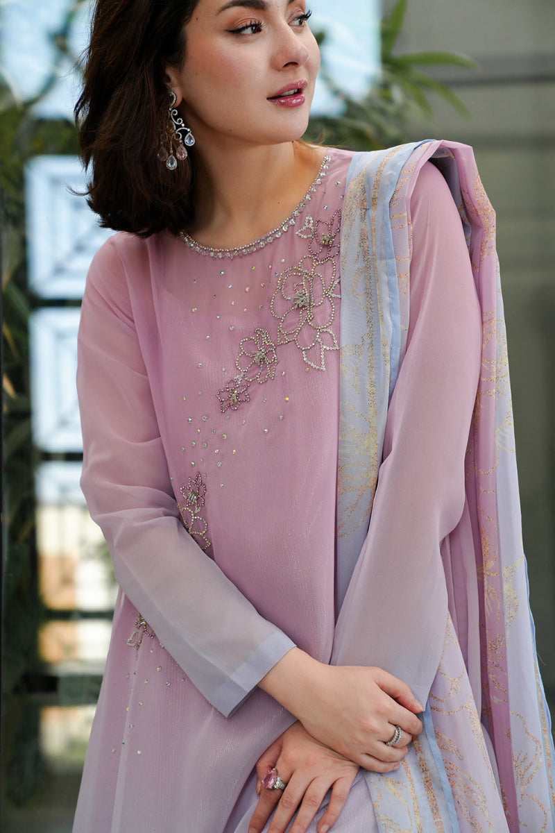 Lilac & Ice Blue Ombre - 3-Piece Chiffon Suit | ready To Wear