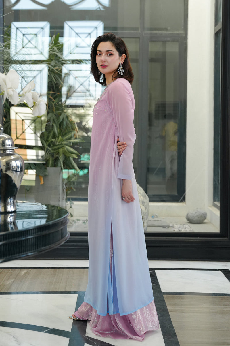 Lilac & Ice Blue Ombre - 3-Piece Chiffon Suit | ready To Wear