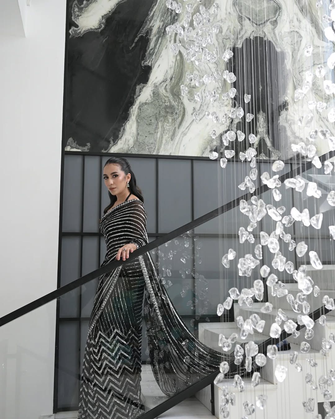 Black Shimmer - Chiffon & Silk Saree | Ready to wear