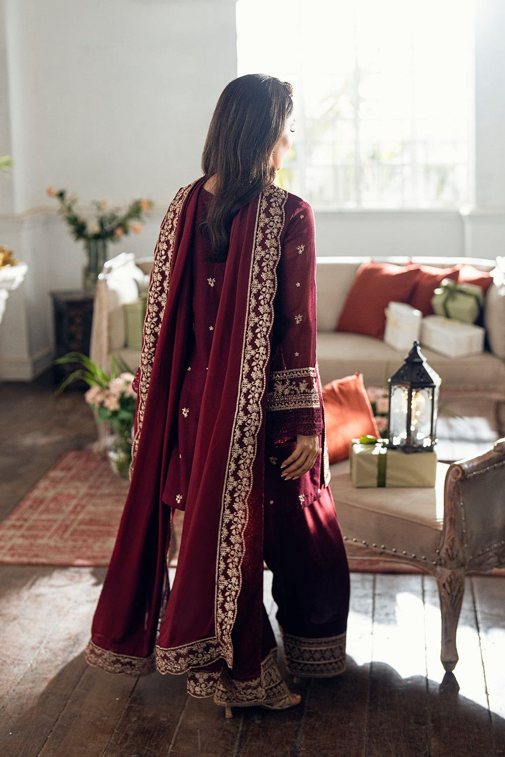 Pure Chiffon Spangle & Cutwork Formal Suit
