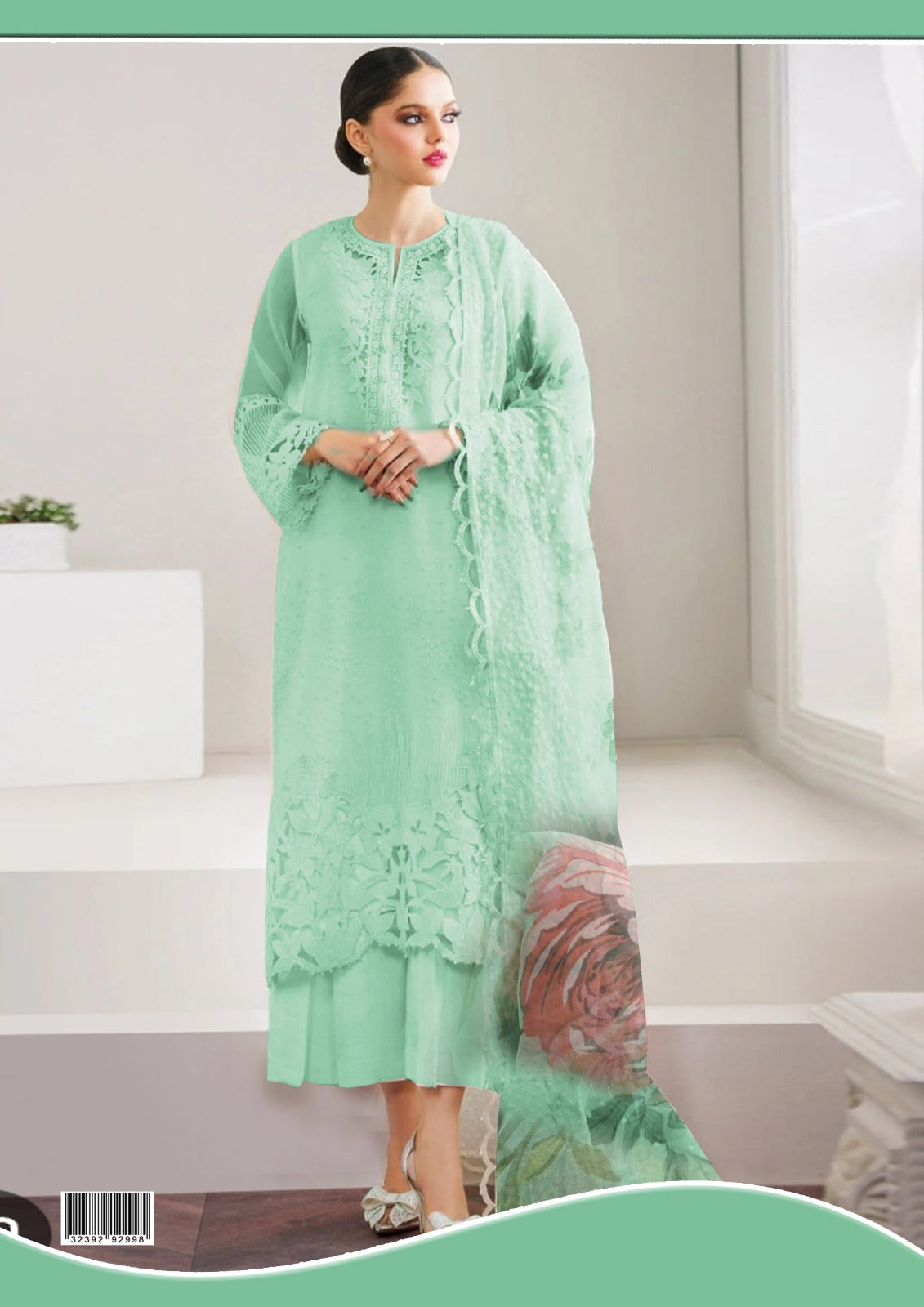 3 Piece Stiched Organza & Silk Suit