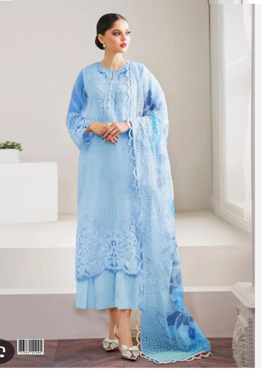 3 Piece Stiched Organza & Silk Suit