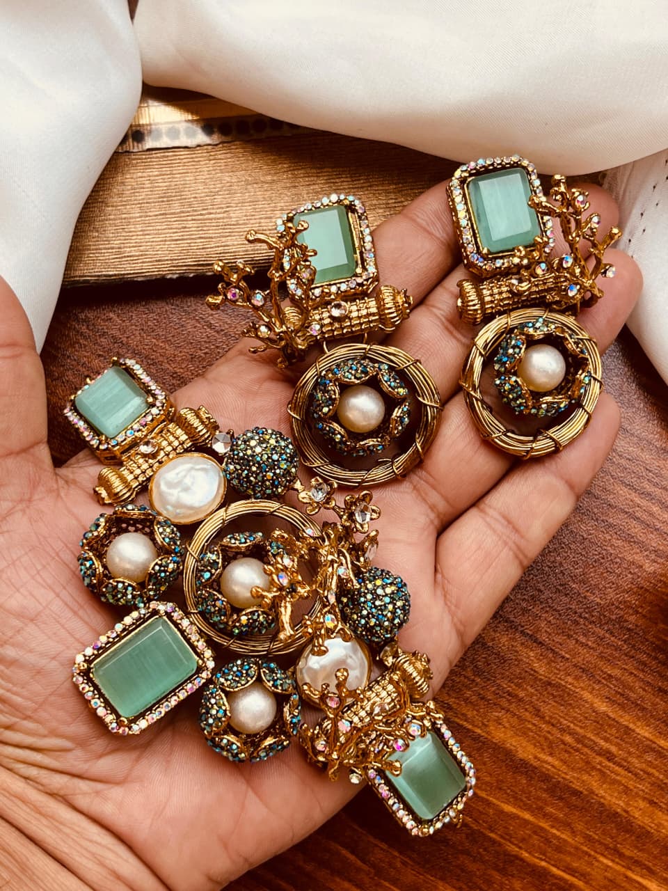 Premium Gold-plated Statement Earrings – Crystal & Pearl Embellished