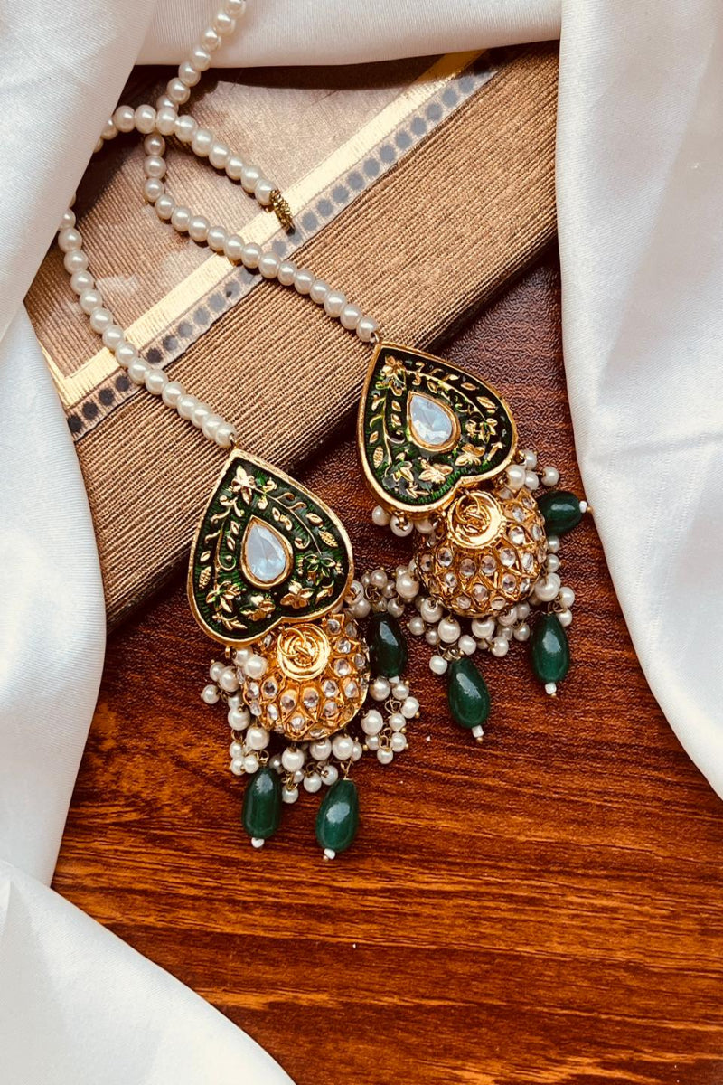 Midnight Bloom Heart-shaped Meenakari Jhumkas