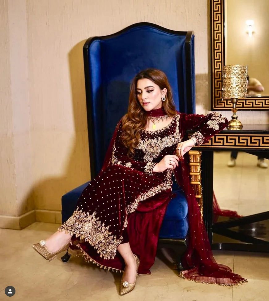 03-Piece Luxury Velvet Suit - Ready To Wear
