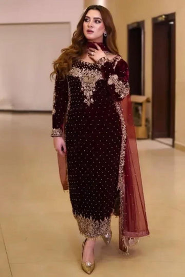 03-Piece Luxury Velvet Suit - Ready To Wear