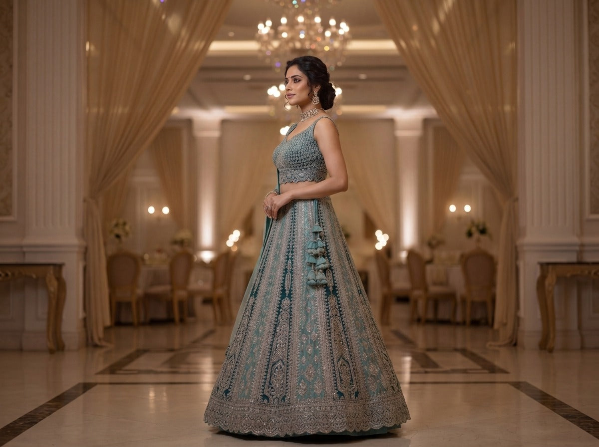 Embroidered Raw Silk Lehnga With Net Dupatta | Ready To Wear