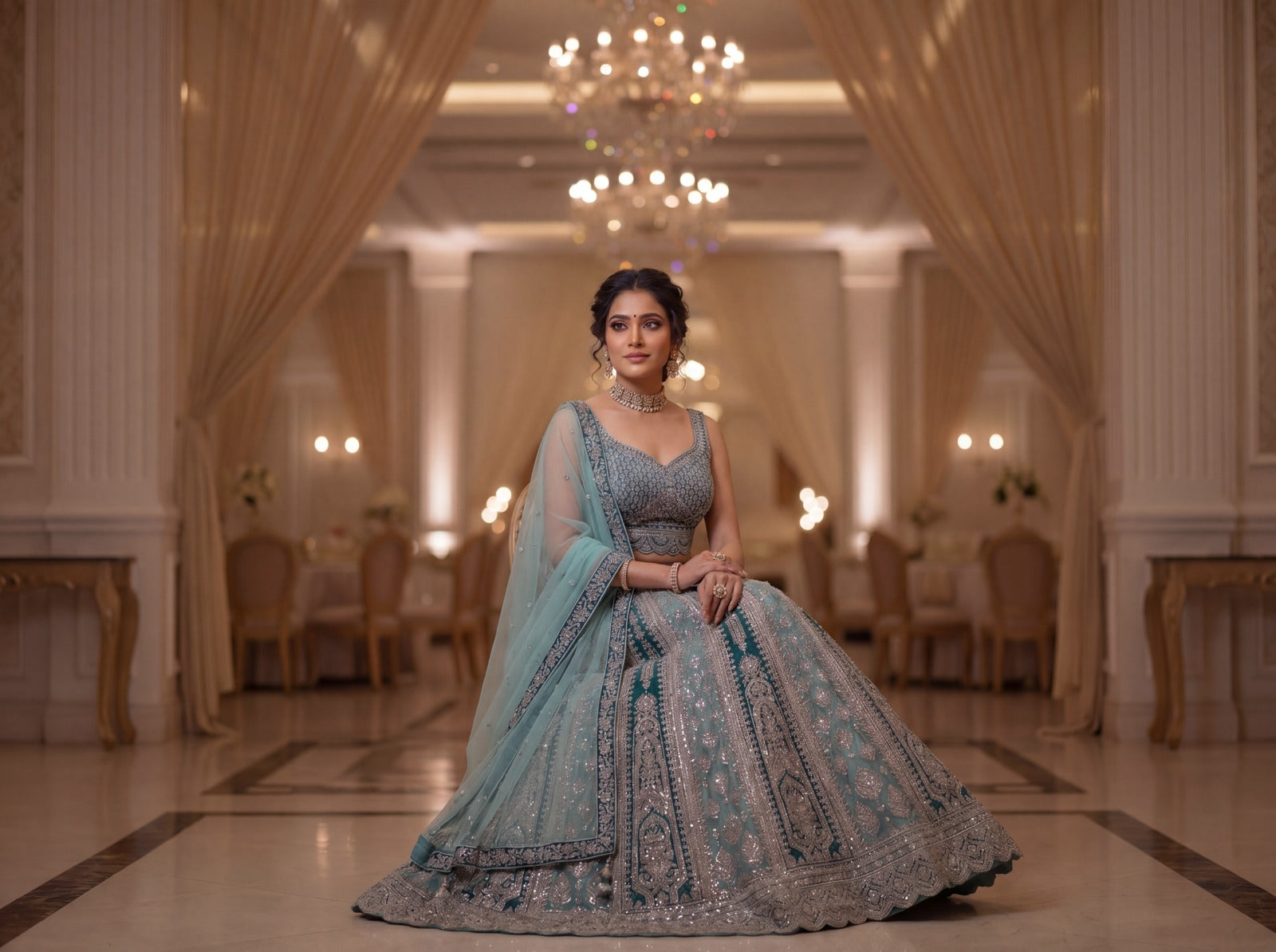 Embroidered Raw Silk Lehnga With Net Dupatta | Ready To Wear