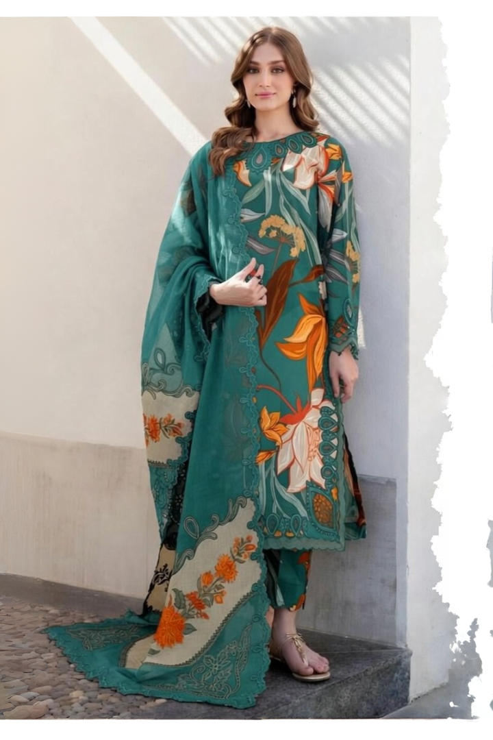 03-Piece Printed Lawn Suit With Chiffon Dupatta| | Ready To Wear