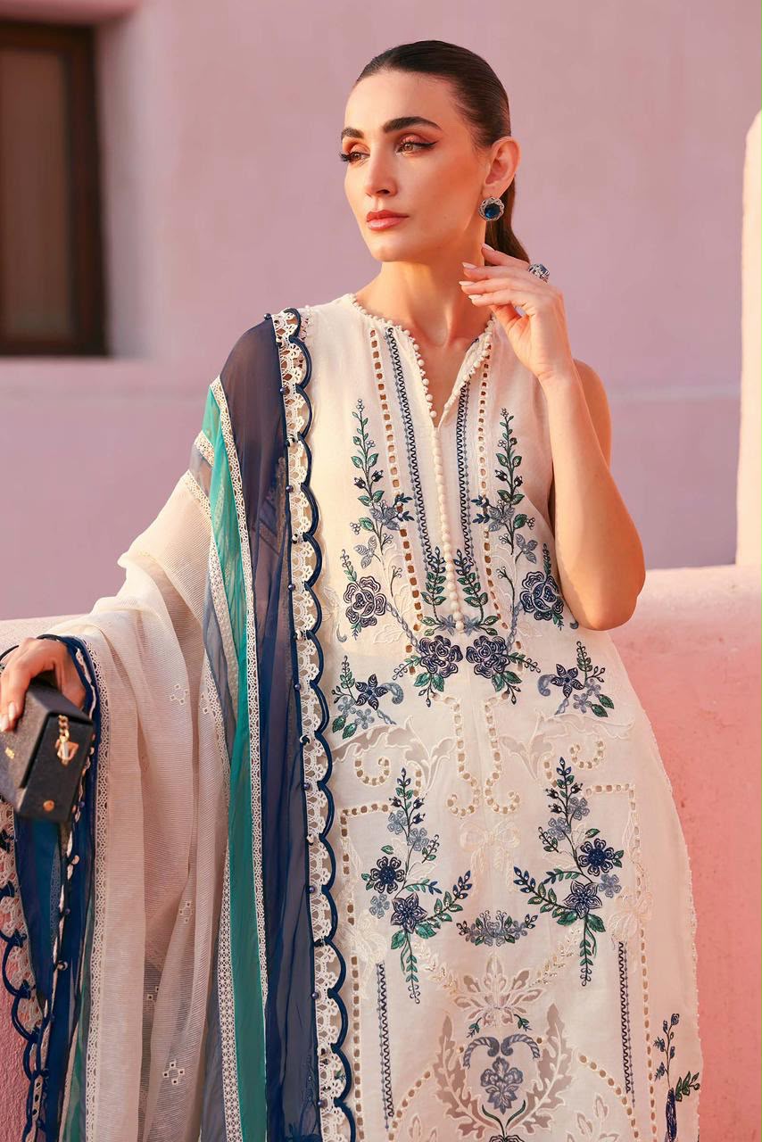 03-embroidered Lawn Suit With Printed Silk Dupatta | Ready to wear