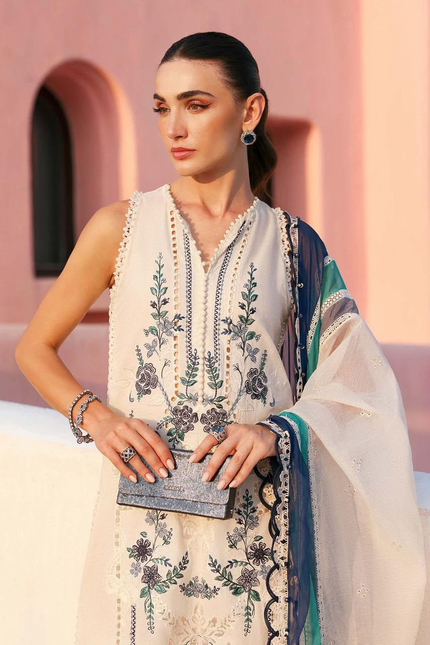 03-embroidered Lawn Suit With Printed Silk Dupatta | Ready to wear