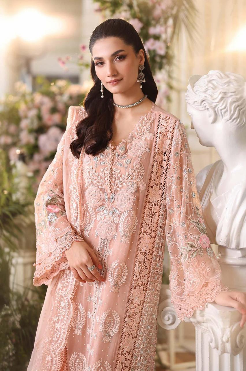 03-piece Chiffon Suit With Chikankari Embroidery | Ready to wear