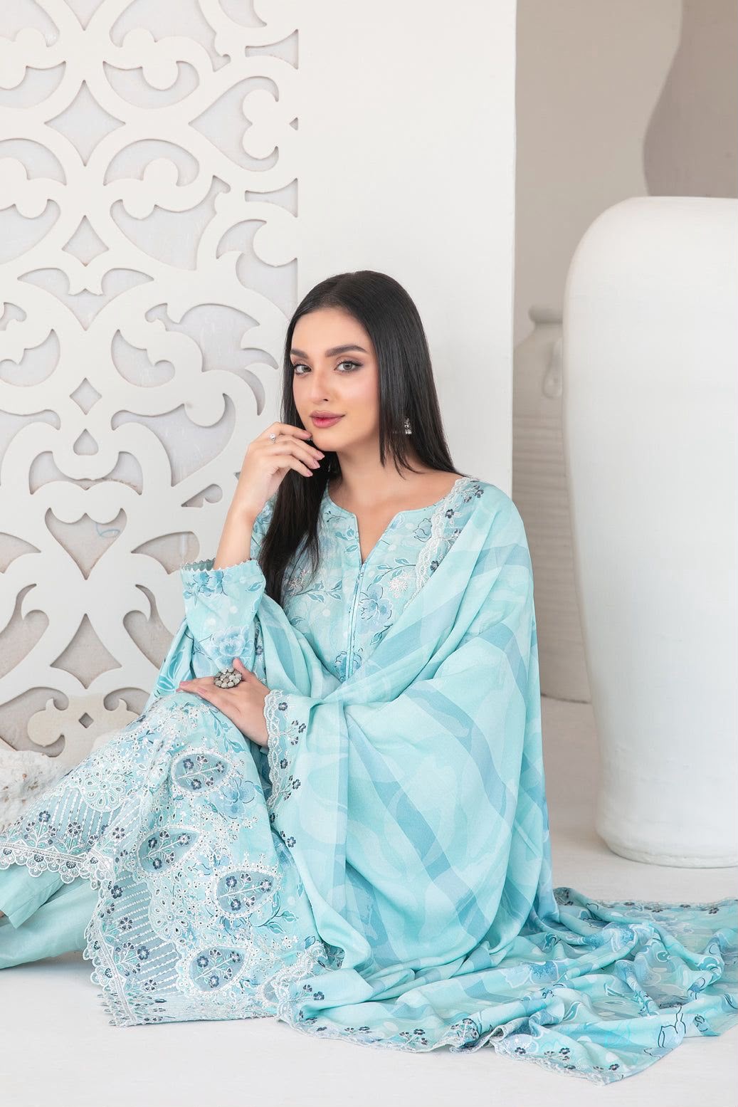 03-piece Lawn Suit With Chikankari Embroidery | Ready to wear
