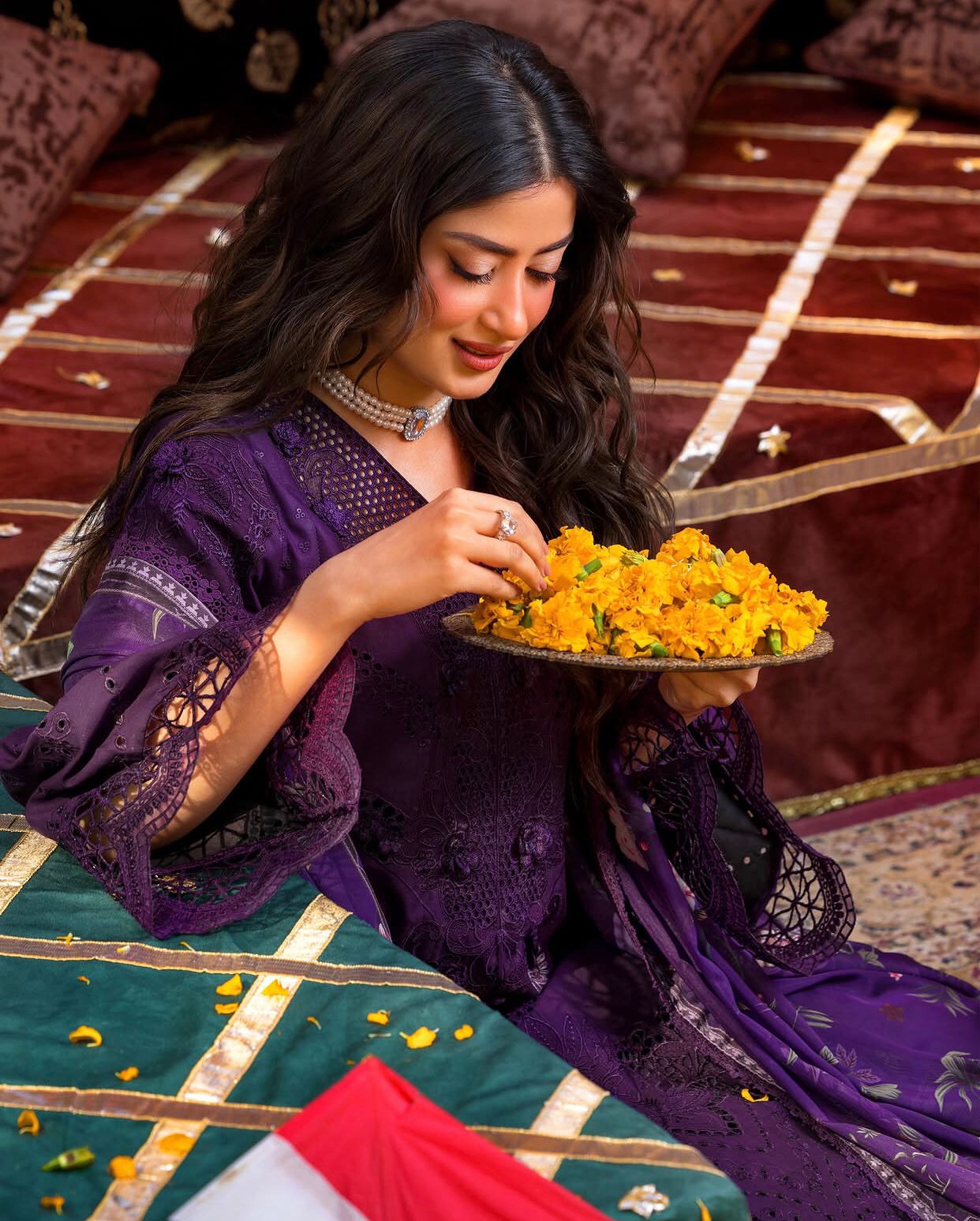 03-piece Embroidered Cotton Suit With Printed Chiffon Dupatta | Ready to wear