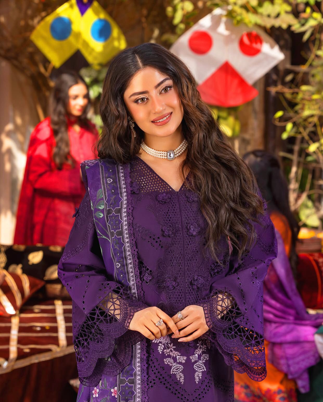 03-piece Embroidered Cotton Suit With Printed Chiffon Dupatta | Ready to wear