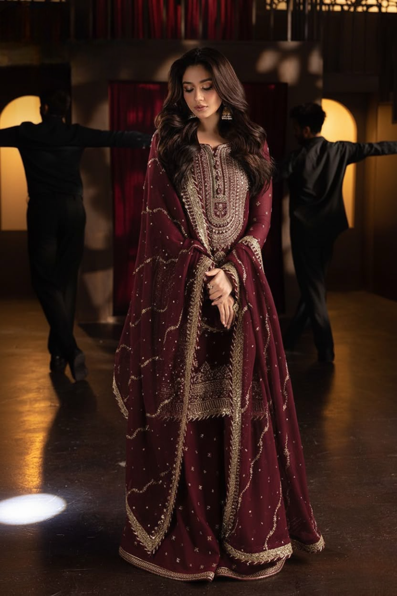 03-Piece Chiffon Suit With Embroidery | Ready To Wear