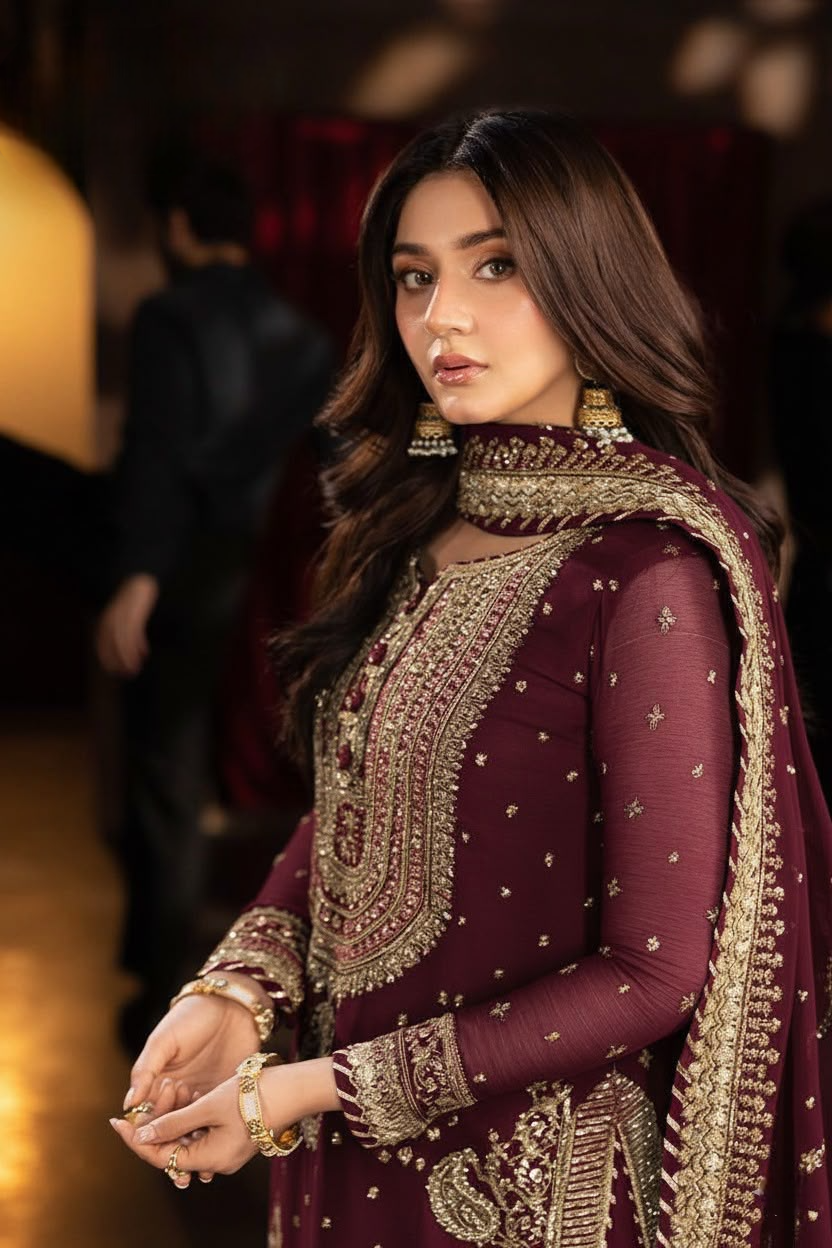 03-Piece Chiffon Suit With Embroidery | Ready To Wear