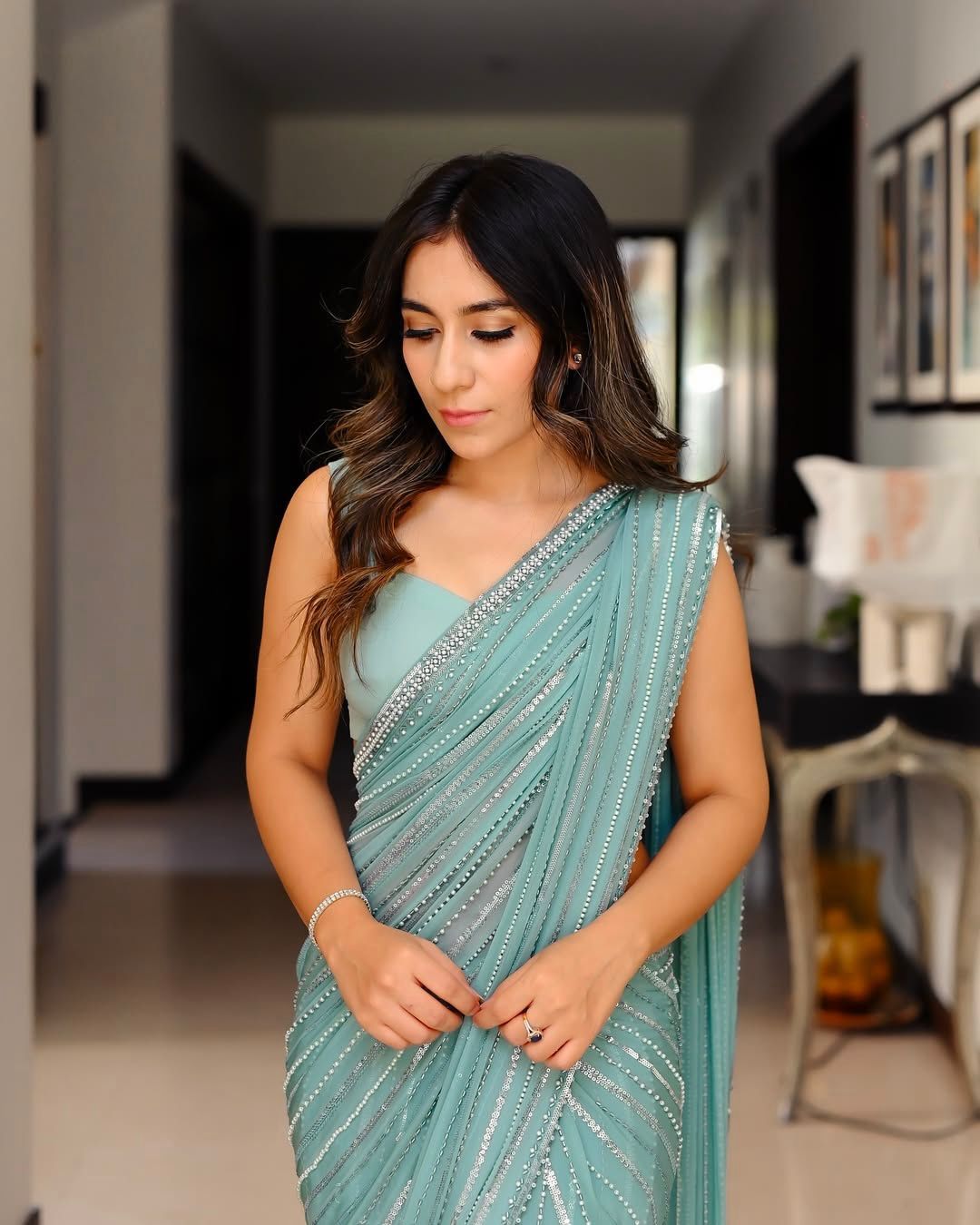 Chiffon Saree With Sequin Embroidery | Ready To Wear