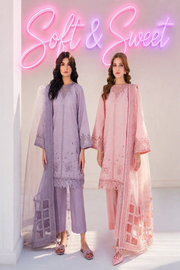 03 Piece  Chikankari Lawn Cotton Suit - Ready To  Wear