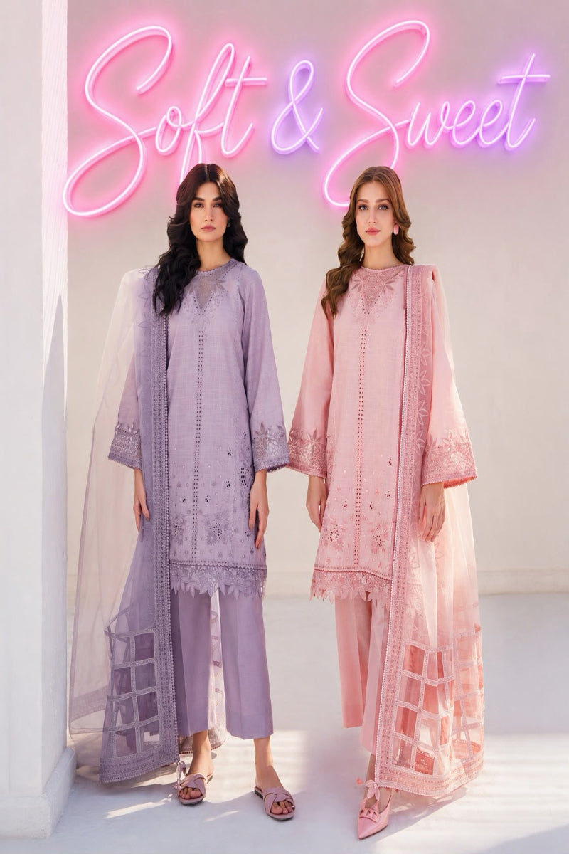 03 Piece  Chikankari Lawn Cotton Suit - Ready To  Wear