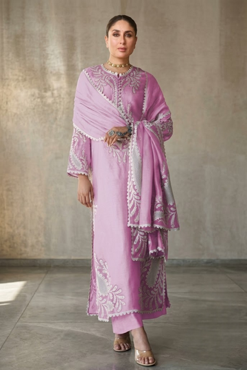 03 Piece Embroidered Lava Silk Suit - Ready To Wear