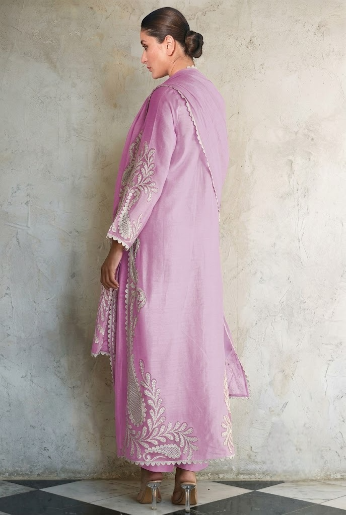 03 Piece Embroidered Lava Silk Suit - Ready To Wear