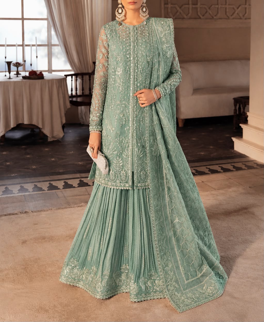 03 Piece Luxury Embroidered Organza Suit -  Ready  To Wear