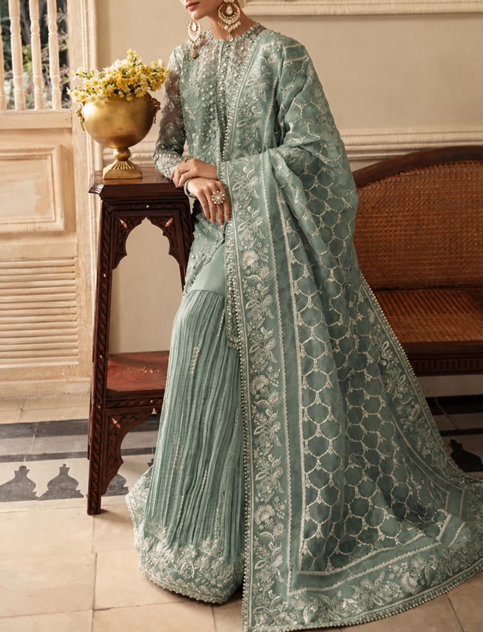 03 Piece Luxury Embroidered Organza Suit -  Ready  To Wear
