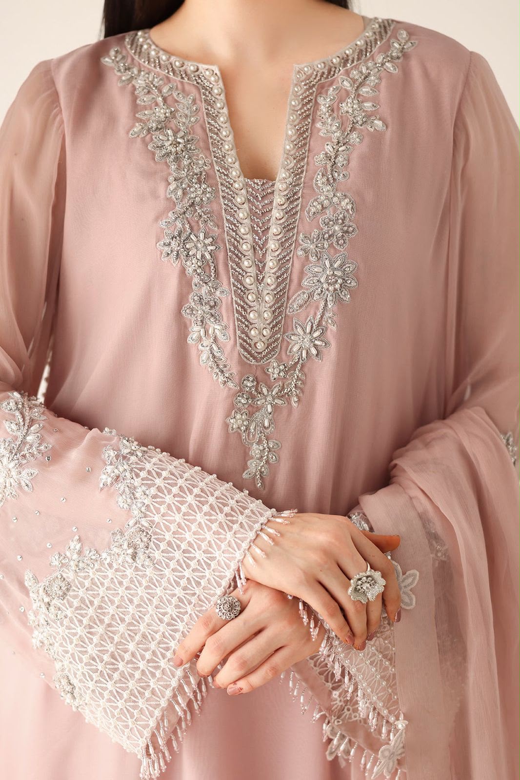03-Piece Luxury Hand-Embellished Chiffon Suit - Ready To Wear