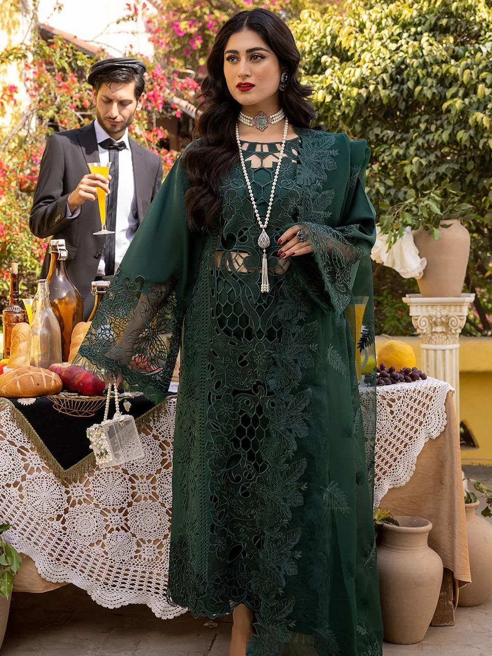 03-Piece Embroidered Lawn Suit With Organza Dupatta | Ready To Wear