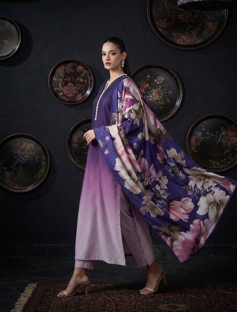 03-Piece Shamoze Silk Suit - Ready To Wear