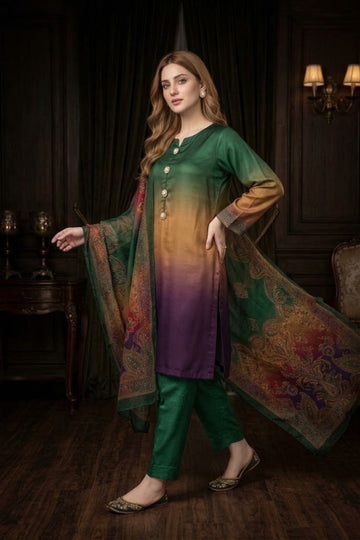 03-Piece Shamoze Silk Suit - Ready To Wear