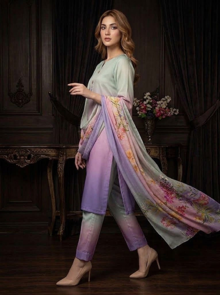 Premium 03-Piece Shamoze Silk Suit - Ready To Wear