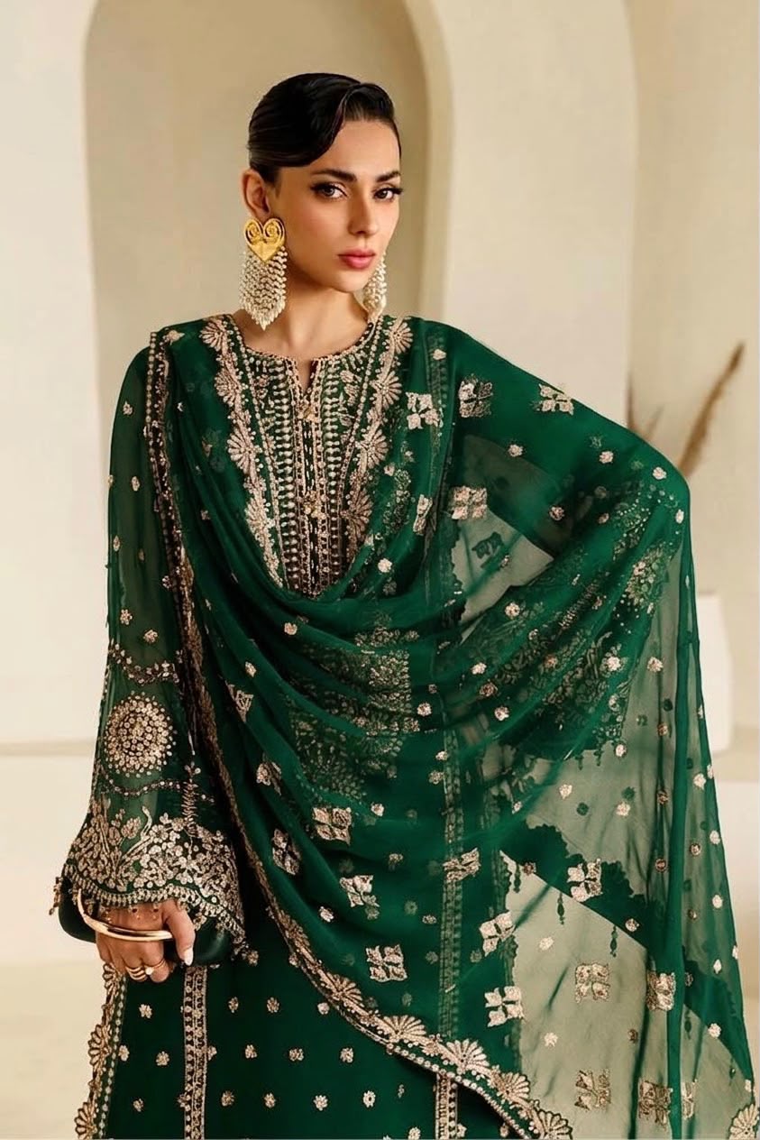 03 Piece Embroidered Chiffon Suit - Ready To Wear