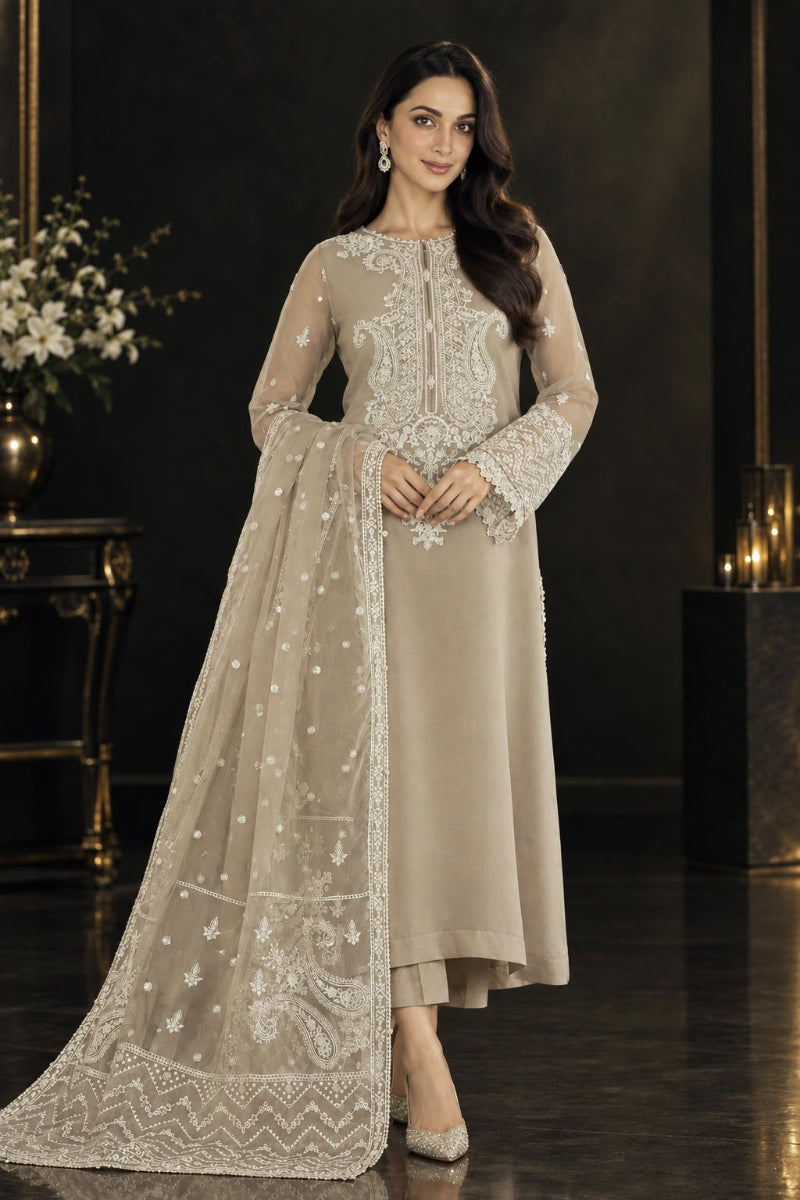 03-Piece Embroidered Chiffon Suit - Ready To Wear
