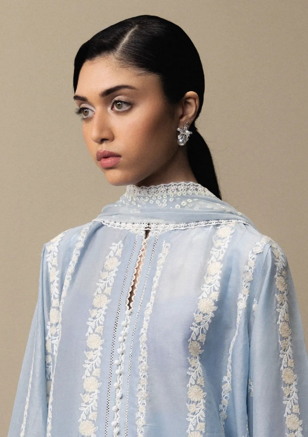 03-Piece Embroidered Lawn Suit With Cotton Net Dupatta | Ready To Wear