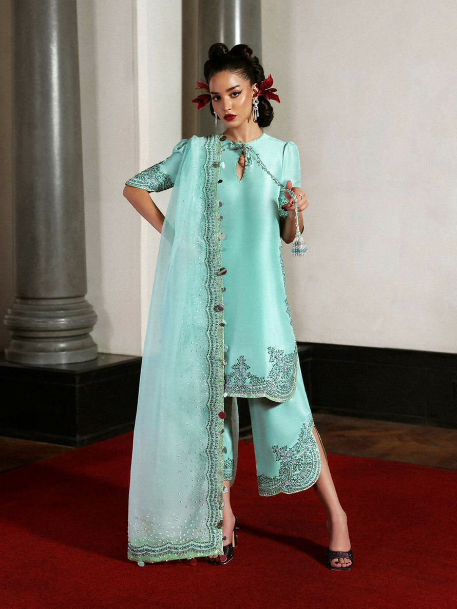 3 Piece Stitched Indian Raw Silk Suit - Ready to wear