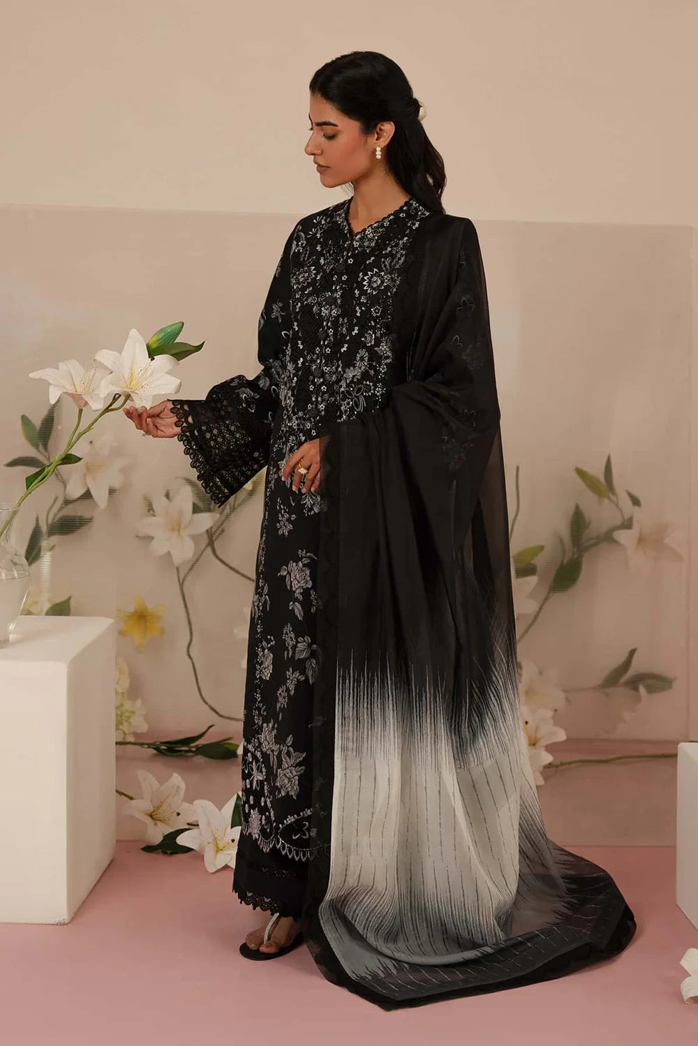 03-Piece Embroidered Lawn Suit With Chiffon Dupatta | Ready To Wear