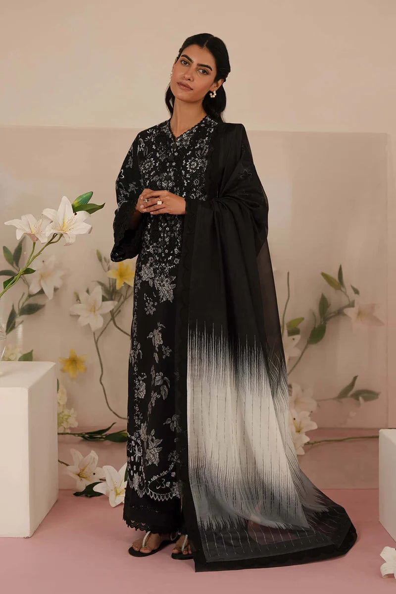 03-Piece Embroidered Lawn Suit With Chiffon Dupatta | Ready To Wear