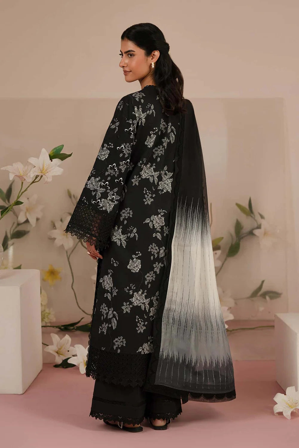 03-Piece Embroidered Lawn Suit With Chiffon Dupatta | Ready To Wear