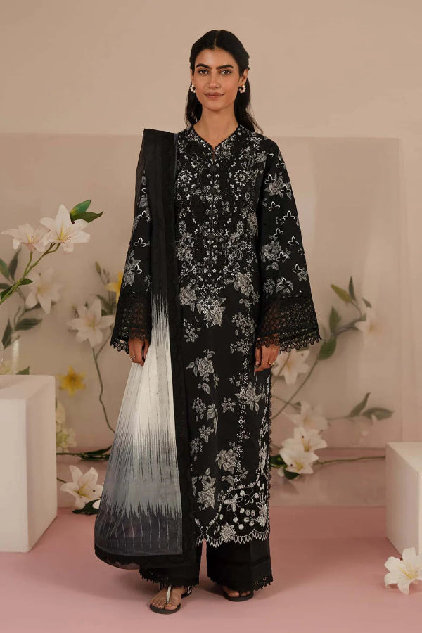 03-Piece Embroidered Lawn Suit With Chiffon Dupatta | Ready To Wear