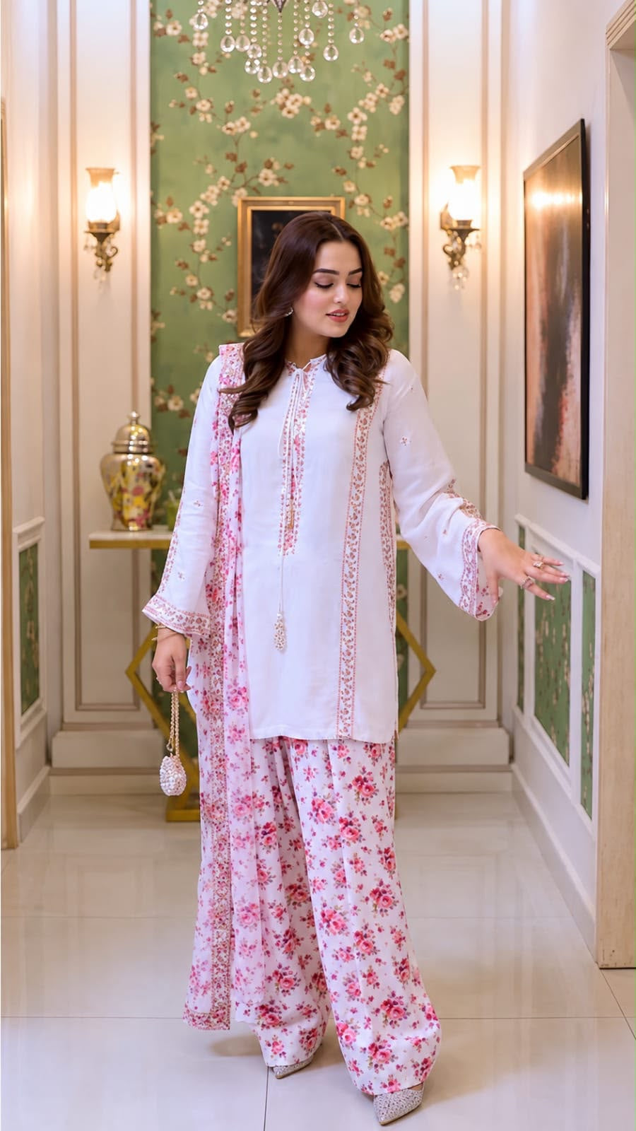 03-Piece Luxury Embroidered Silk Suit - Ready To Wear